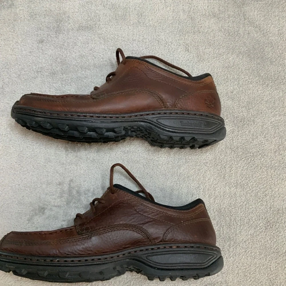 Timberland Mens 79085 Brown Leather Moc Toe Lug Sole Oxford Shoes Size 8M
